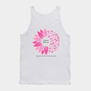 Breast cancer warrior with flower, ribbons & black type Tank Top